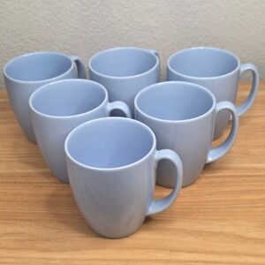 Set of 6 Vintage Corelle Stoneware Periwinkle Light Blue Coffee Mugs Cups
